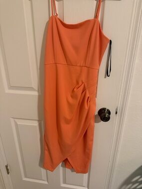 Laundry By Shelli Segal Coral-Orange Midi Slip Dress